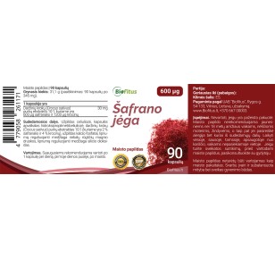 Šafrano maisto papildas kapsulėse 600 stiprumo